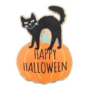 Happy Halloween Pumpkin and Cat Layered Hanging Sign